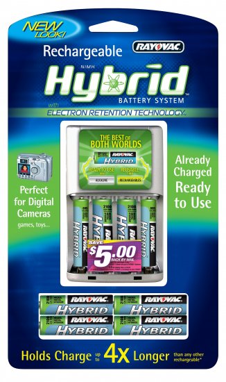 Rayovac Hybrid Rechargeable 6 AAs 2 AAAs & Charger - Click Image to Close