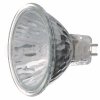 bab/c/a/fg Ushio MR-16 Eurostar Reflekto Series Tungsten Halogen Lamp with an aluminized multimirroed reflector, low voltage, less heat to the back of the lamp, axial filament and consistent color. It also includes an integrated UV protection, precisely focused light cone, universal burn, front glass and a 36 degree flood beam.