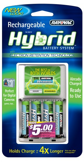 Rayovac Hybrid Rechargeable 2 AAs 2 AAAs & Charger - Click Image to Close